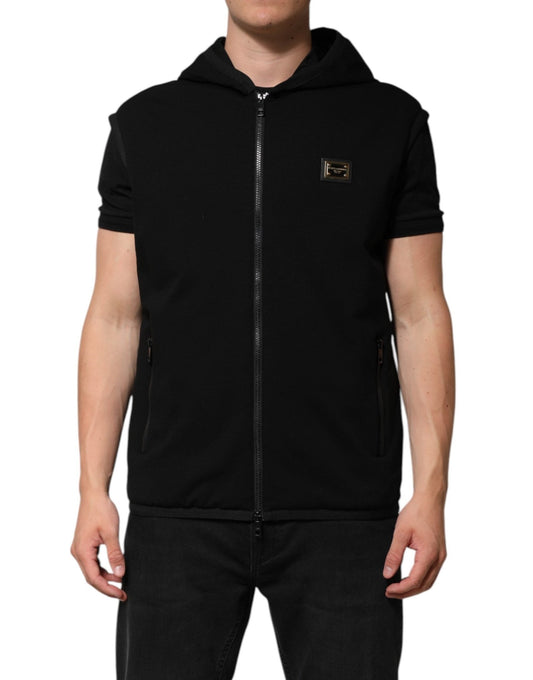 Dolce & Gabbana Black Sleeveless Hooded Logo Plaque Jacket – IT48 | M par Dolce & Gabbana | Disponible sur Sandy Store ByNet