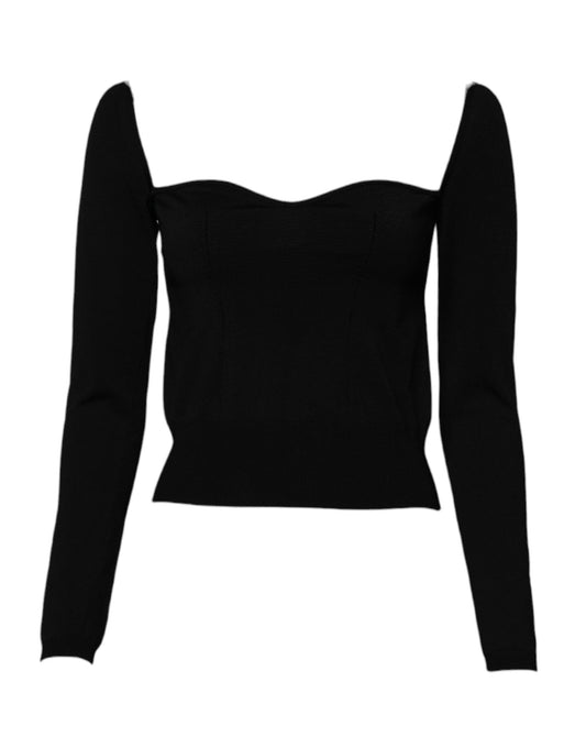 Dolce & Gabbana Black Square Neckline Long Sleeves Sweater - Sandy Store ByNet