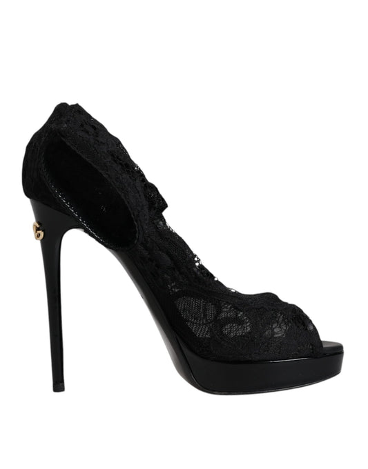 Dolce & Gabbana Black Stretch Taormina Lace Boots Shoes - Sandy Store ByNet