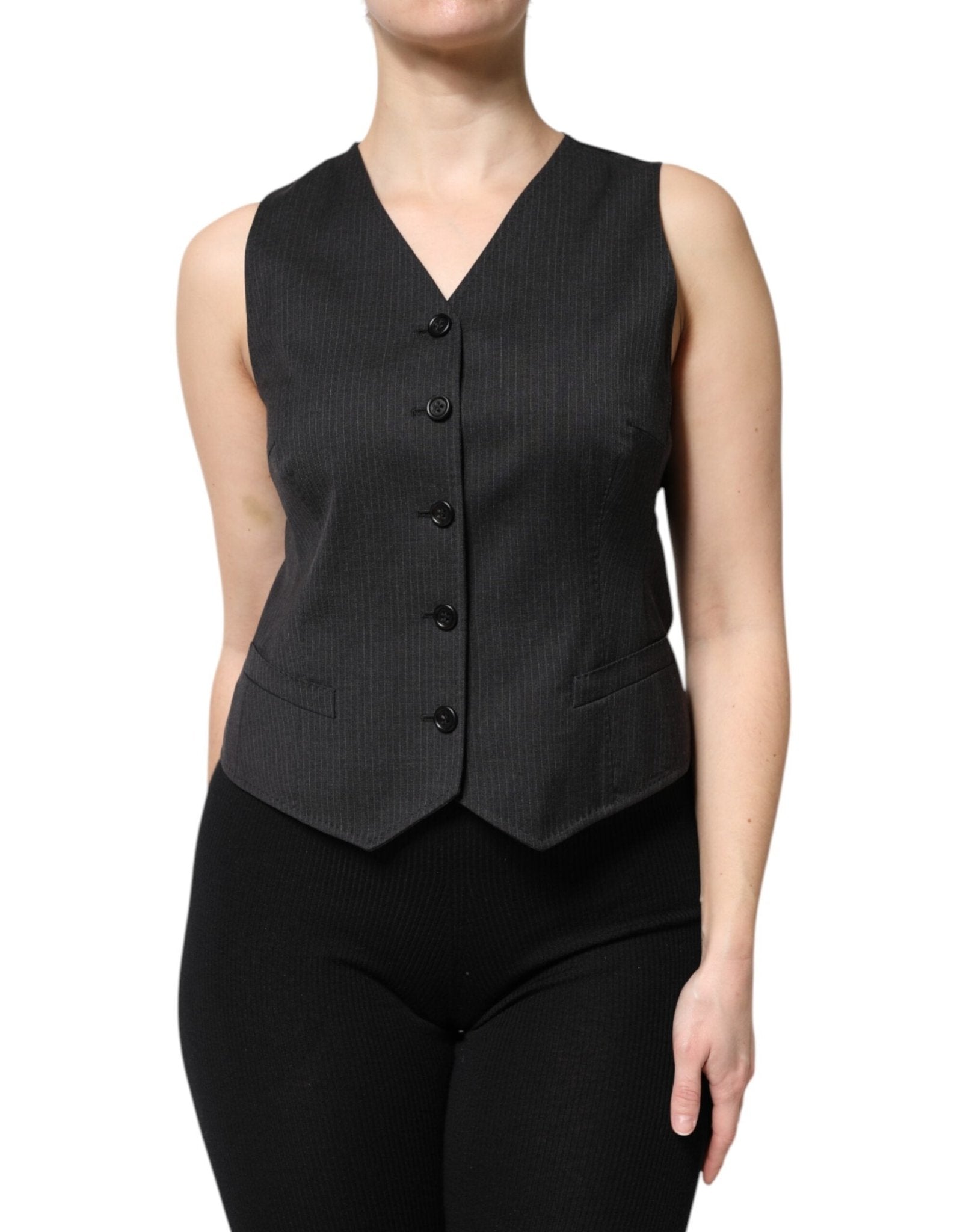 Dolce & Gabbana Black Striped Button Down Sleeveless Vest Top – IT42|M par Dolce & Gabbana | Disponible sur Sandy Store ByNet