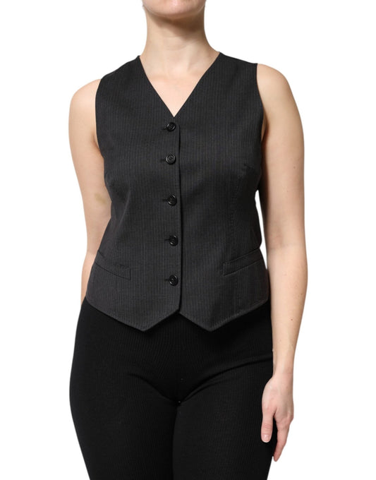 Dolce & Gabbana Black Striped Button Down Sleeveless Vest Top – IT42|M par Dolce & Gabbana | Disponible sur Sandy Store ByNet