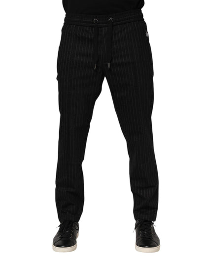 Dolce & Gabbana Black Striped Wool Men Jogger Pants – IT48 | M par Dolce & Gabbana | Disponible sur Sandy Store ByNet