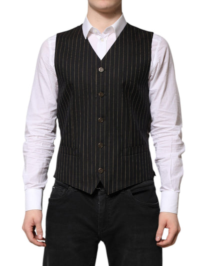 Dolce & Gabbana Black Stripes Wool Formal Men Waistcoat Vest – IT48 | M par Dolce & Gabbana | Disponible sur Sandy Store ByNet