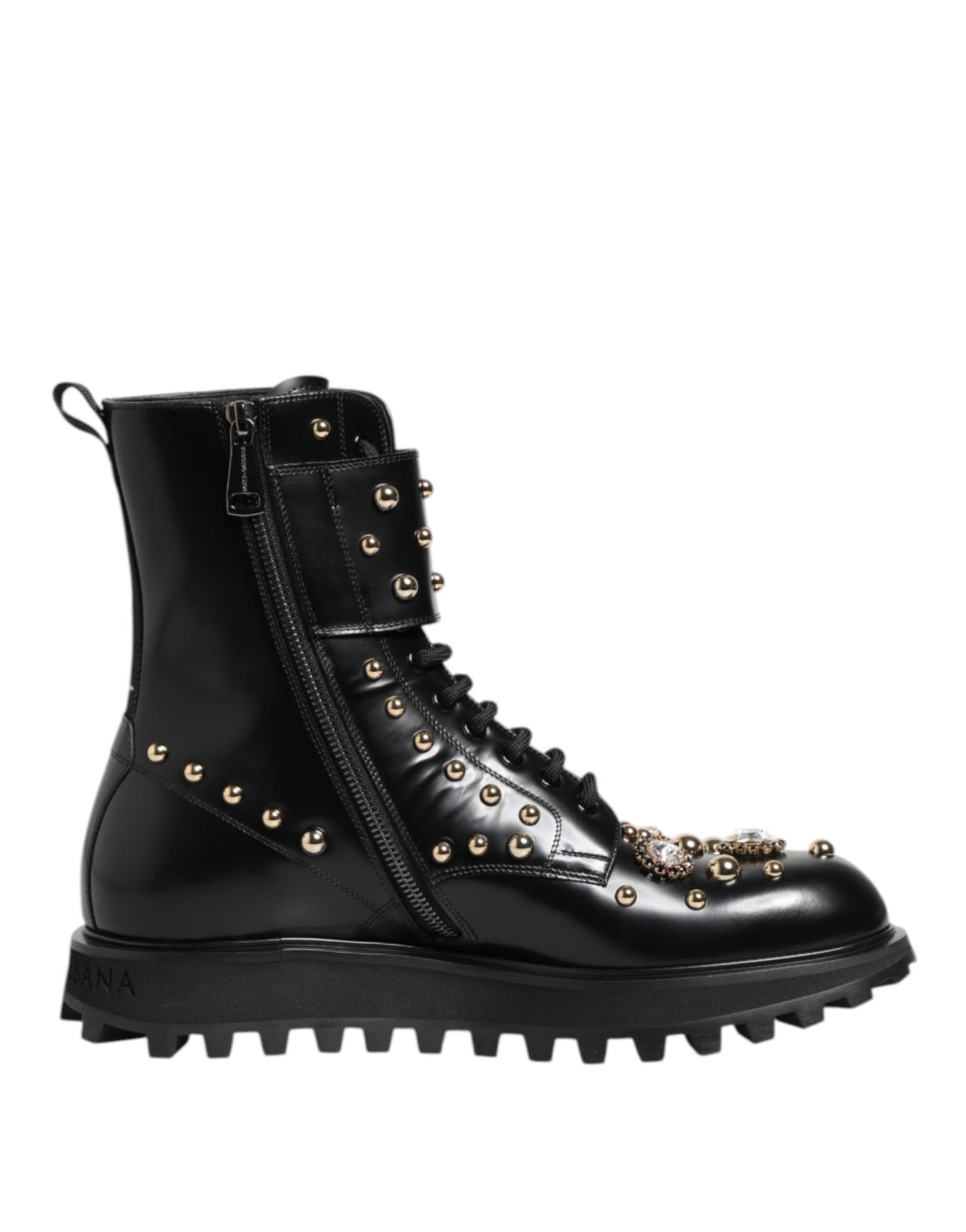Dolce & Gabbana Black Studded Lace Up Mid Calf Boots Shoes – EU 42 | US 9 par Dolce & Gabbana | Disponible sur Sandy Store ByNet