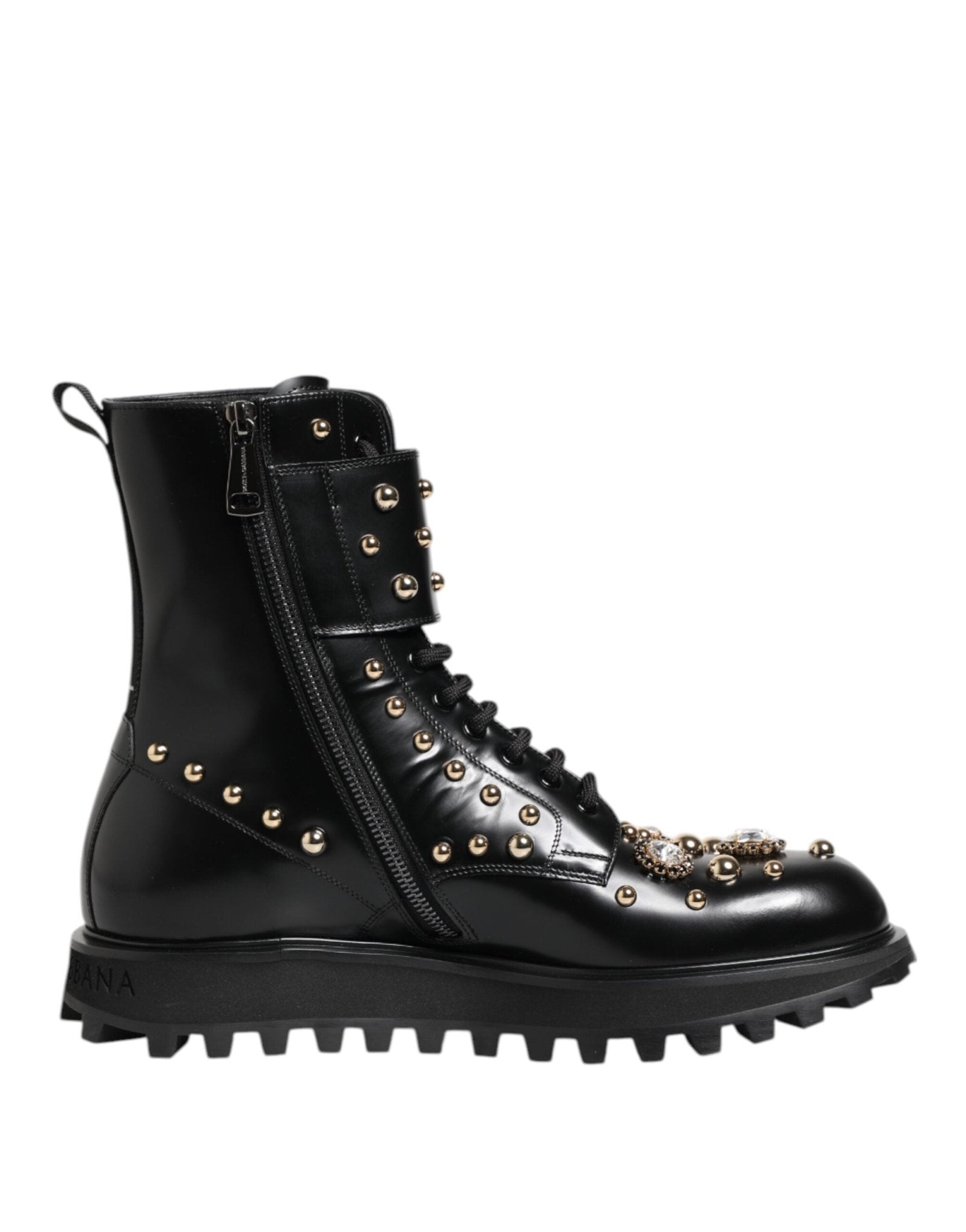 Dolce & Gabbana Black Studded Lace Up Mid Calf Boots Shoes – EU 42 | US 9 par Dolce & Gabbana | Disponible sur Sandy Store ByNet
