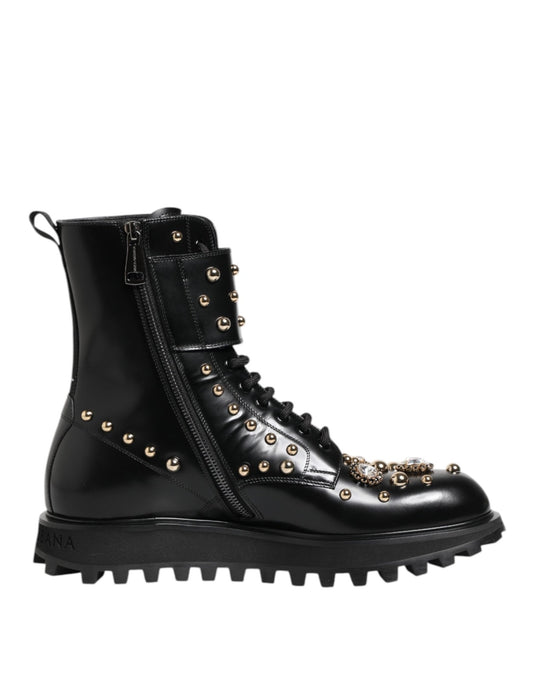 Dolce & Gabbana Black Studded Lace Up Mid Calf Boots Shoes – EU35/US4.5 par Dolce & Gabbana | Disponible sur Sandy Store ByNet