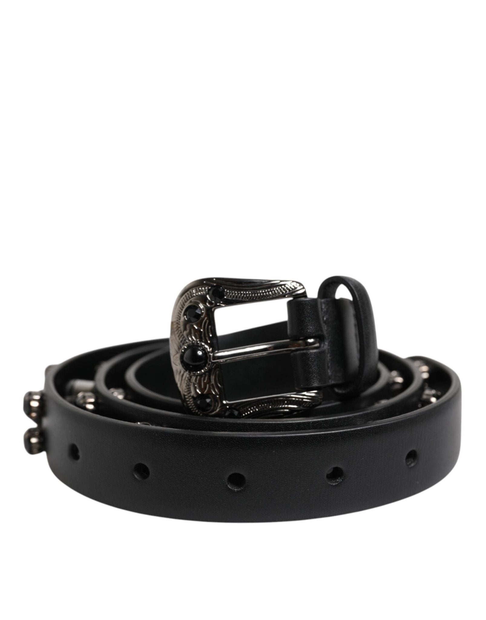Dolce & Gabbana Black Studded Leather Metal Logo Buckle Belt – 90 cm / 36 Inches par Dolce & Gabbana | Disponible sur Sandy Store ByNet
