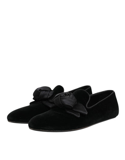Dolce & Gabbana Black Suede Cotton Rose Slip On Loafers Shoes – EU43/US10 par Dolce & Gabbana | Disponible sur Sandy Store ByNet