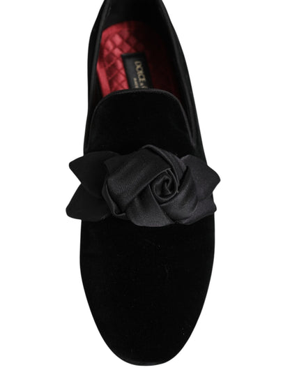 Dolce & Gabbana Black Suede Cotton Rose Slip On Loafers Shoes – EU43/US10 par Dolce & Gabbana | Disponible sur Sandy Store ByNet