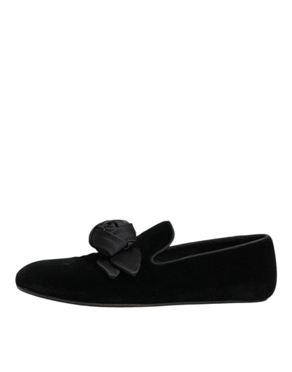 Dolce & Gabbana Black Suede Cotton Rose Slip On Loafers Shoes – EU43/US10 par Dolce & Gabbana | Disponible sur Sandy Store ByNet