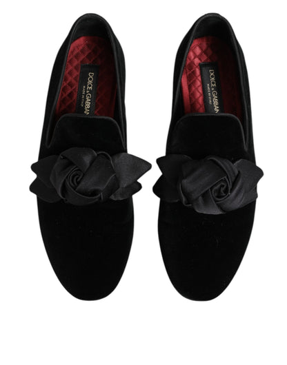 Dolce & Gabbana Black Suede Cotton Rose Slip On Loafers Shoes – EU43/US10 par Dolce & Gabbana | Disponible sur Sandy Store ByNet