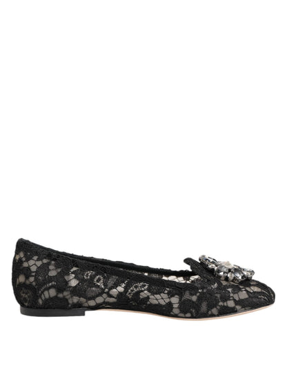 Dolce & Gabbana Black Taormina Lace Crystals Flats Shoes – EU35.5/US5 par Dolce & Gabbana | Disponible sur Sandy Store ByNet