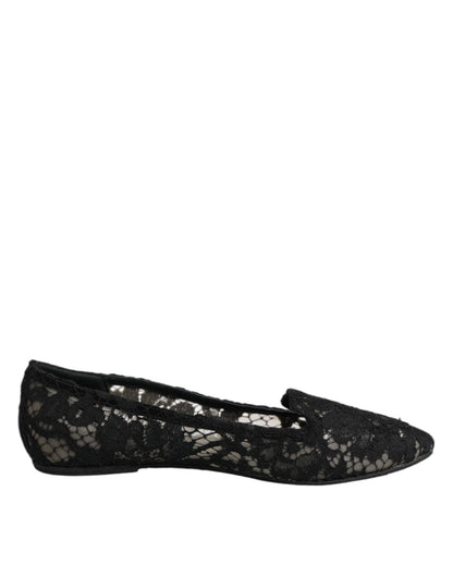 Dolce & Gabbana Black Taormina Lace Slip On Flats Shoes – EU37.5/US7 par Dolce & Gabbana | Disponible sur Sandy Store ByNet