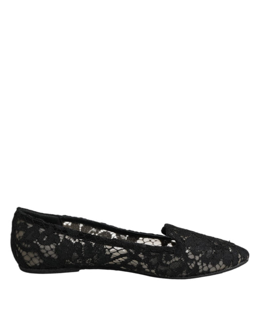 Dolce & Gabbana Black Taormina Lace Slip On Flats Shoes – EU37.5/US7 par Dolce & Gabbana | Disponible sur Sandy Store ByNet