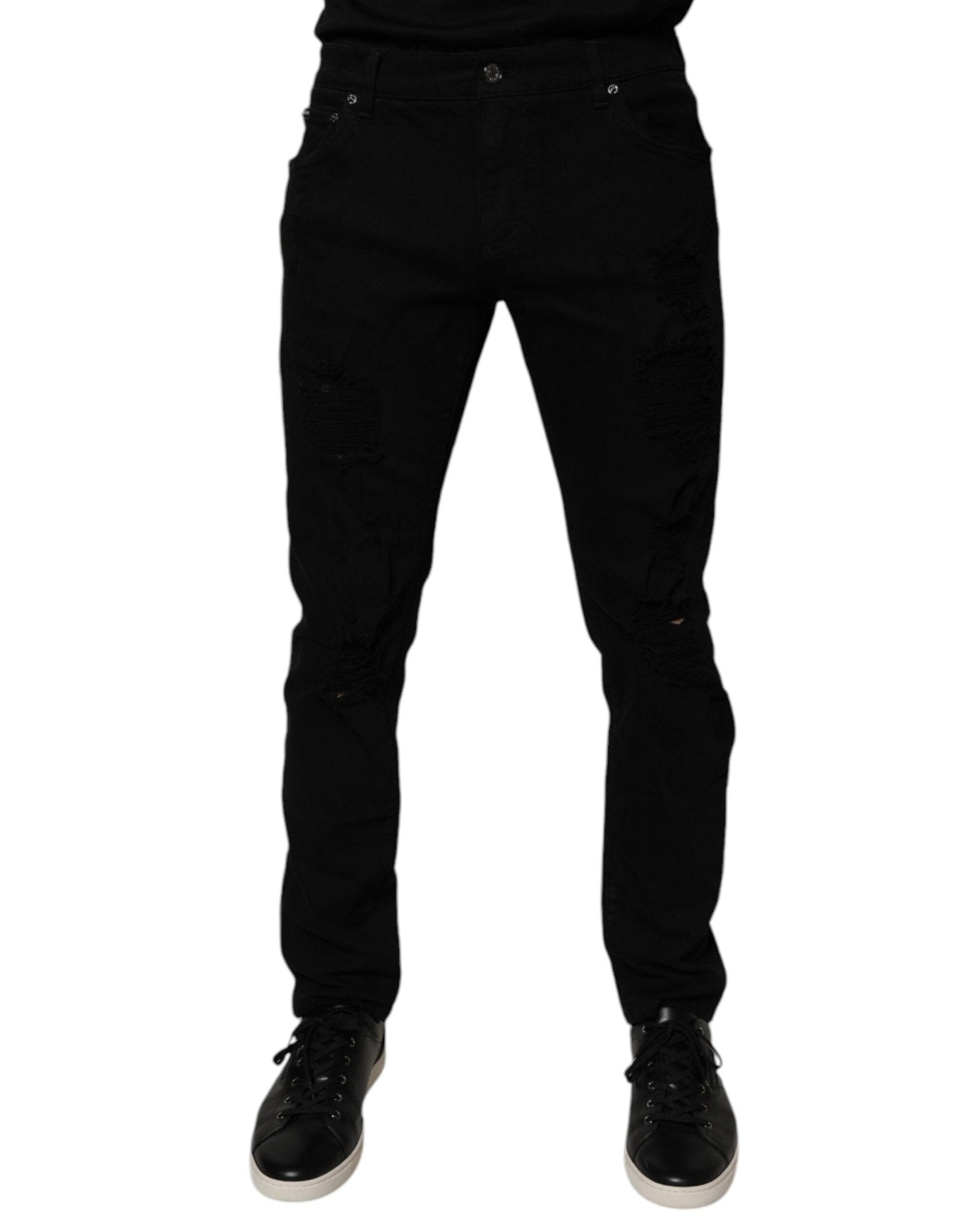 Dolce & Gabbana Black Tattered Cotton Skinny Men Denim Jeans – IT50 | L par Dolce & Gabbana | Disponible sur Sandy Store ByNet