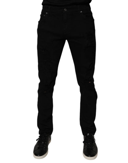 Dolce & Gabbana Black Tattered Cotton Skinny Men Denim Jeans – IT50 | L par Dolce & Gabbana | Disponible sur Sandy Store ByNet