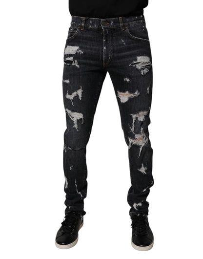 Dolce & Gabbana Black Tattered Cotton Skinny Men Denim Jeans – IT48 | M par Dolce & Gabbana | Disponible sur Sandy Store ByNet