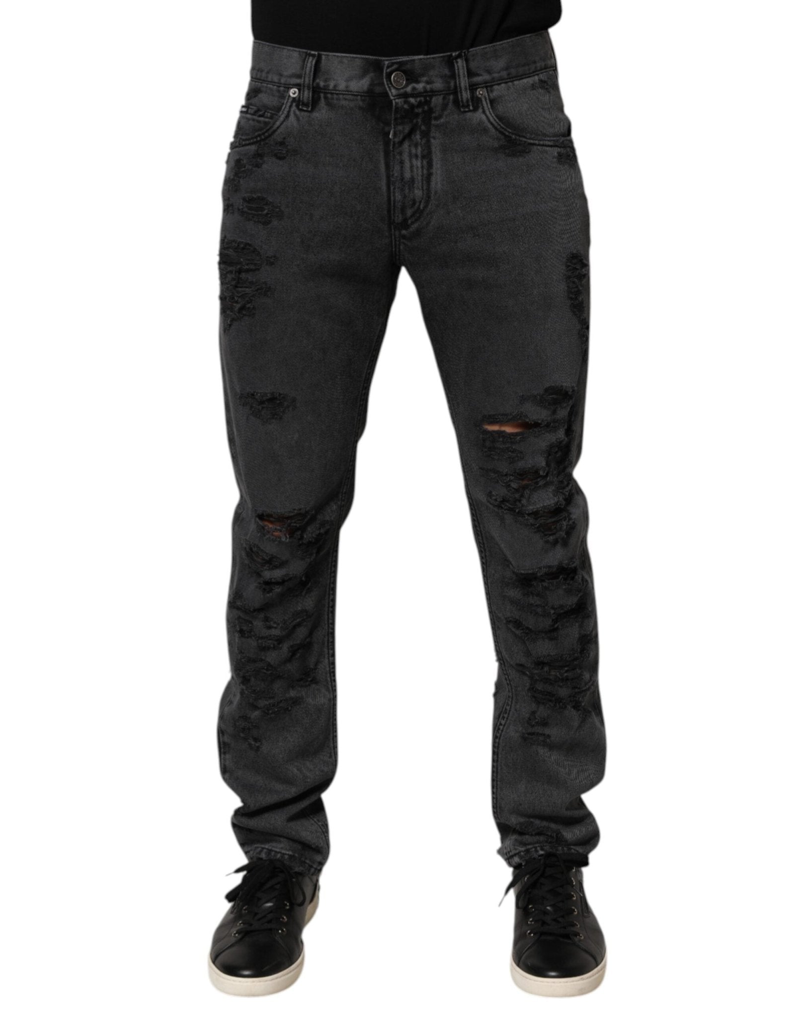 Dolce & Gabbana Black Tattered Skinny Cotton Men Denim Jeans – IT48 | M par Dolce & Gabbana | Disponible sur Sandy Store ByNet