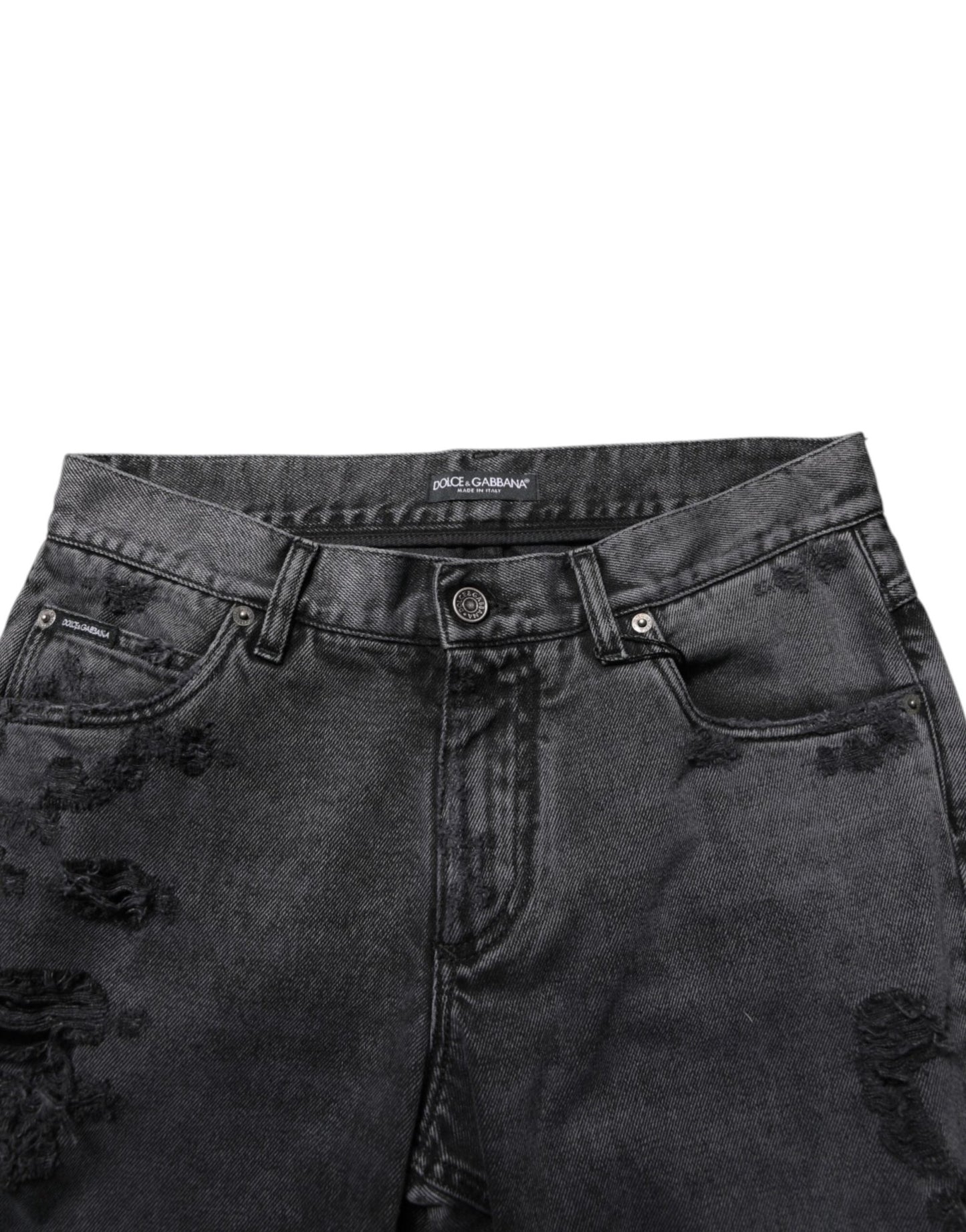 Dolce & Gabbana Black Tattered Skinny Cotton Men Denim Jeans – IT48 | M par Dolce & Gabbana | Disponible sur Sandy Store ByNet