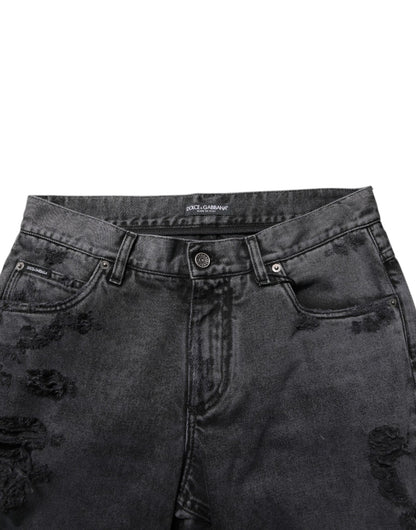 Dolce & Gabbana Black Tattered Skinny Cotton Men Denim Jeans – IT48 | M par Dolce & Gabbana | Disponible sur Sandy Store ByNet