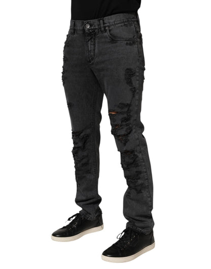 Dolce & Gabbana Black Tattered Skinny Cotton Men Denim Jeans – IT48 | M par Dolce & Gabbana | Disponible sur Sandy Store ByNet