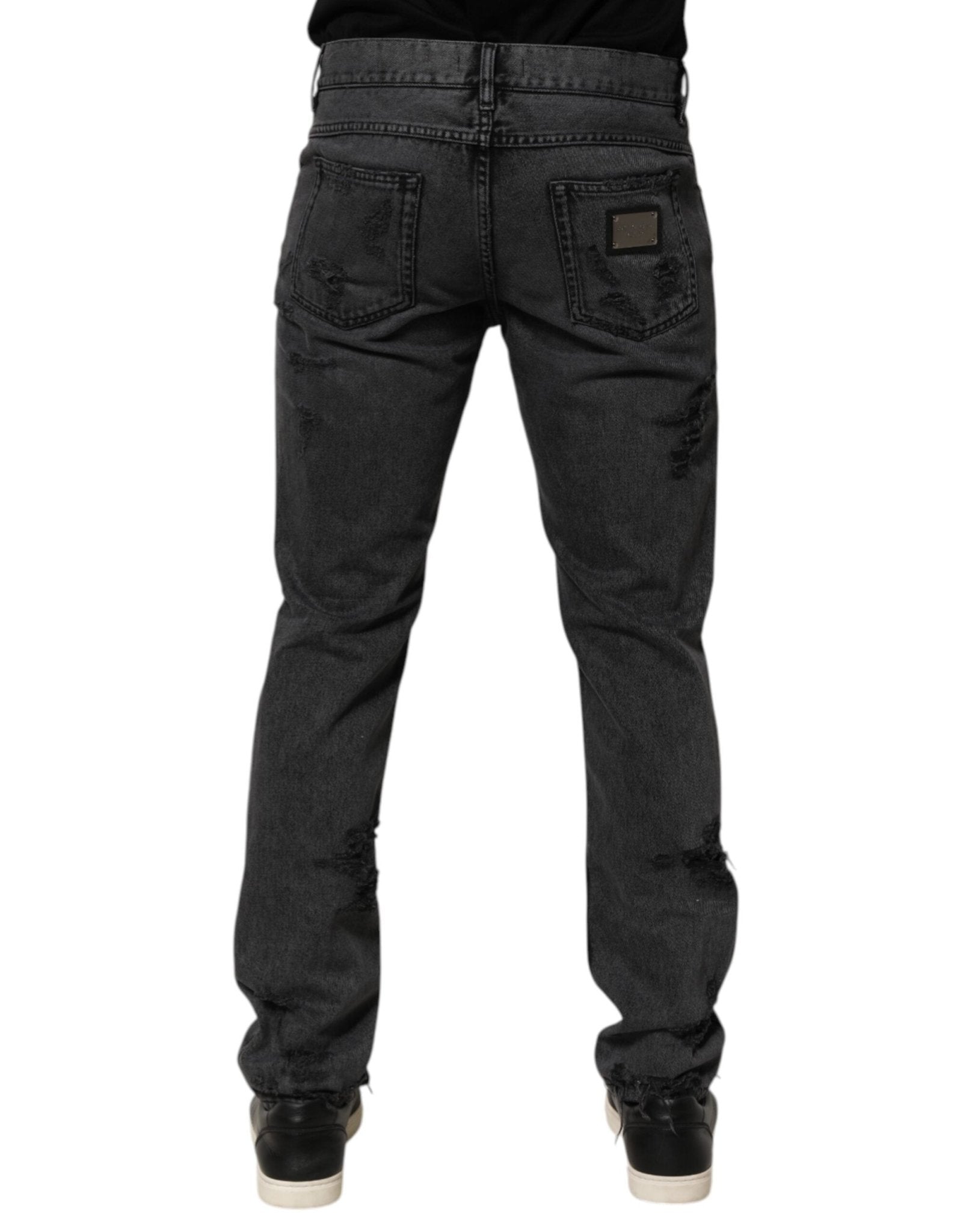 Dolce & Gabbana Black Tattered Skinny Cotton Men Denim Jeans – IT48 | M par Dolce & Gabbana | Disponible sur Sandy Store ByNet