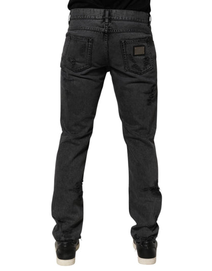 Dolce & Gabbana Black Tattered Skinny Cotton Men Denim Jeans – IT48 | M par Dolce & Gabbana | Disponible sur Sandy Store ByNet