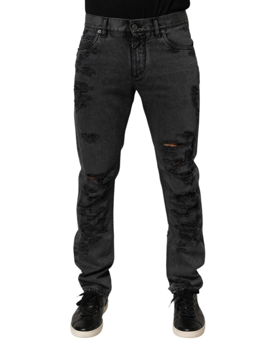 Dolce & Gabbana Black Tattered Skinny Cotton Men Denim Jeans – IT48 | M par Dolce & Gabbana | Disponible sur Sandy Store ByNet