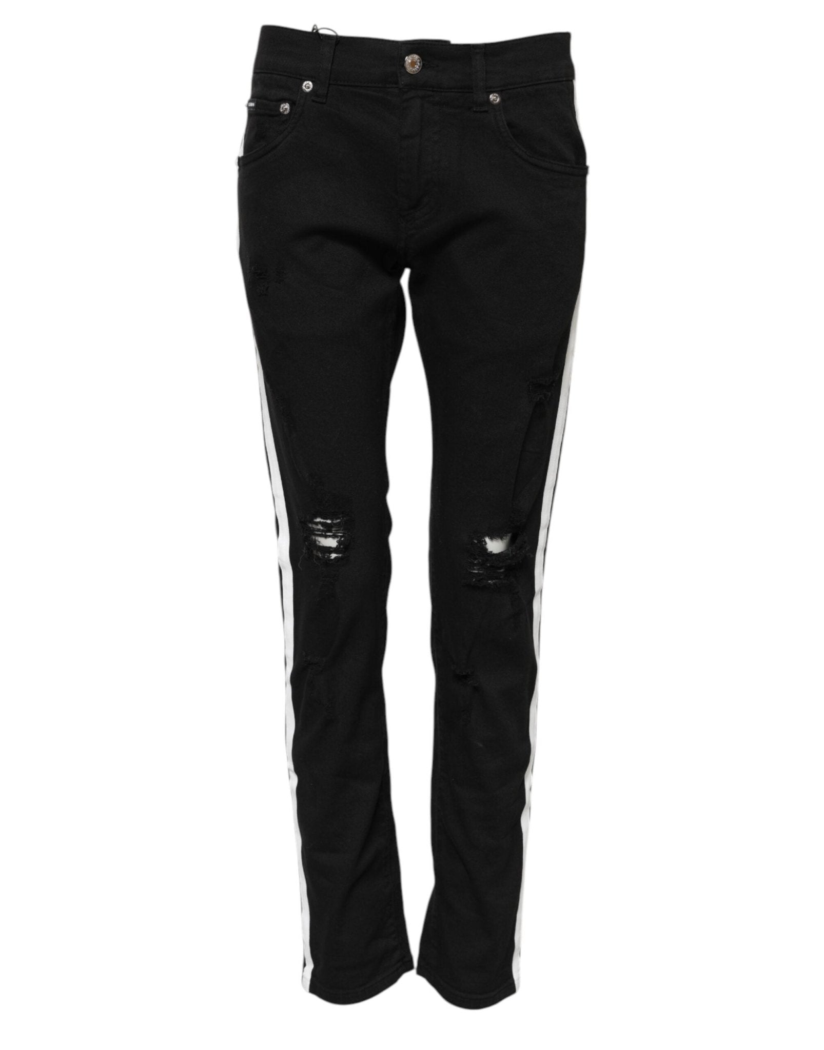 Dolce & Gabbana Black Tattered White Lining Skinny Denim Jeans – IT44 | XS par Dolce & Gabbana | Disponible sur Sandy Store ByNet