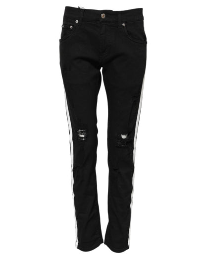 Dolce & Gabbana Black Tattered White Lining Skinny Denim Jeans – IT44 | XS par Dolce & Gabbana | Disponible sur Sandy Store ByNet