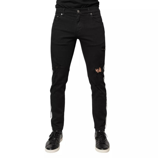 Dolce & Gabbana Black Tattered White Lining Skinny Denim Jeans – IT48 | M par Dolce & Gabbana | Disponible sur Sandy Store ByNet