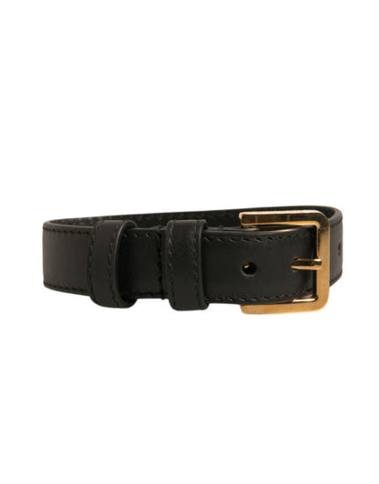 Dolce & Gabbana Black Textured Leather Gold Tone Metal Buckle Armband - Sandy Store ByNet