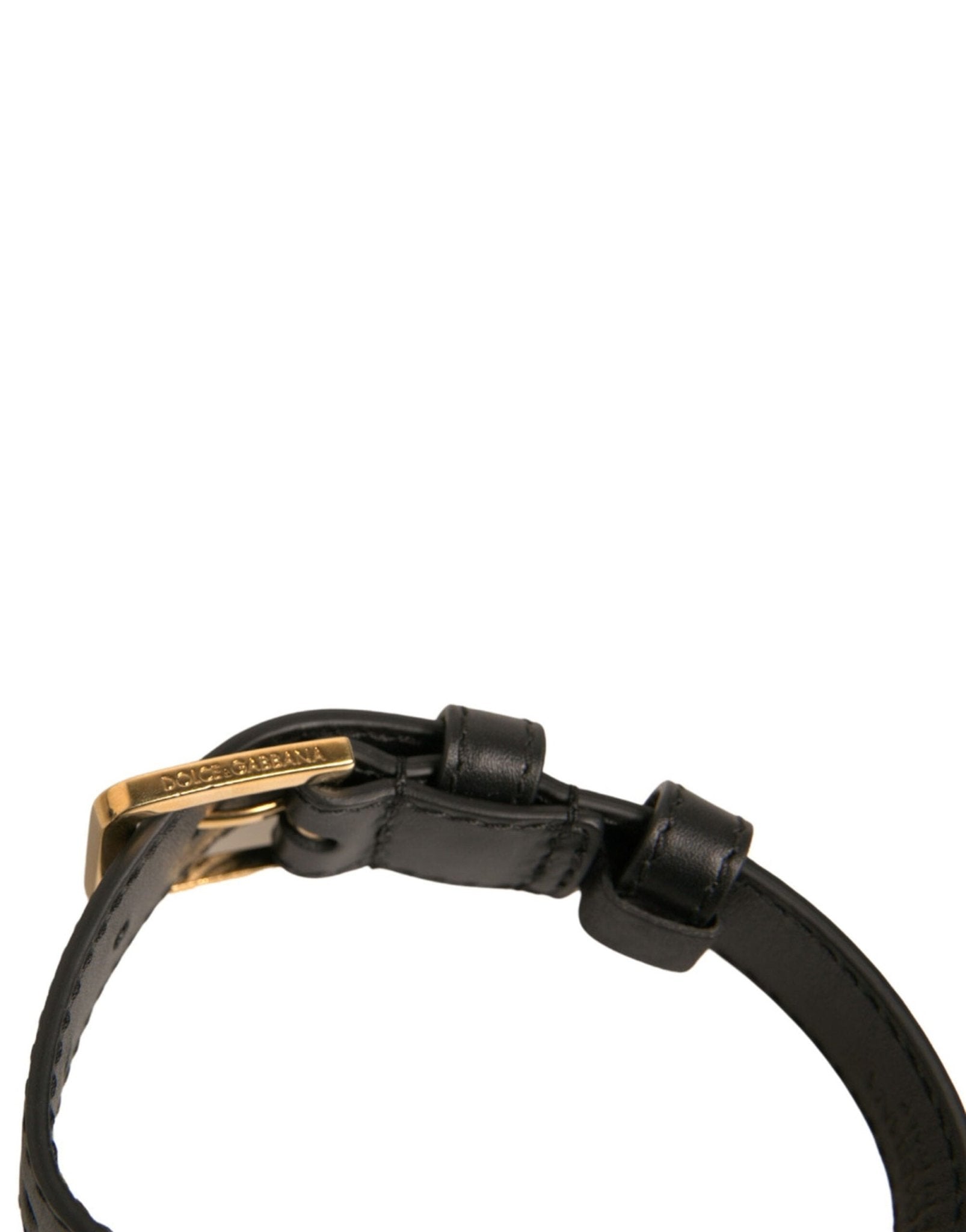 Dolce & Gabbana Black Textured Leather Gold Tone Metal Buckle Armband - Sandy Store ByNet