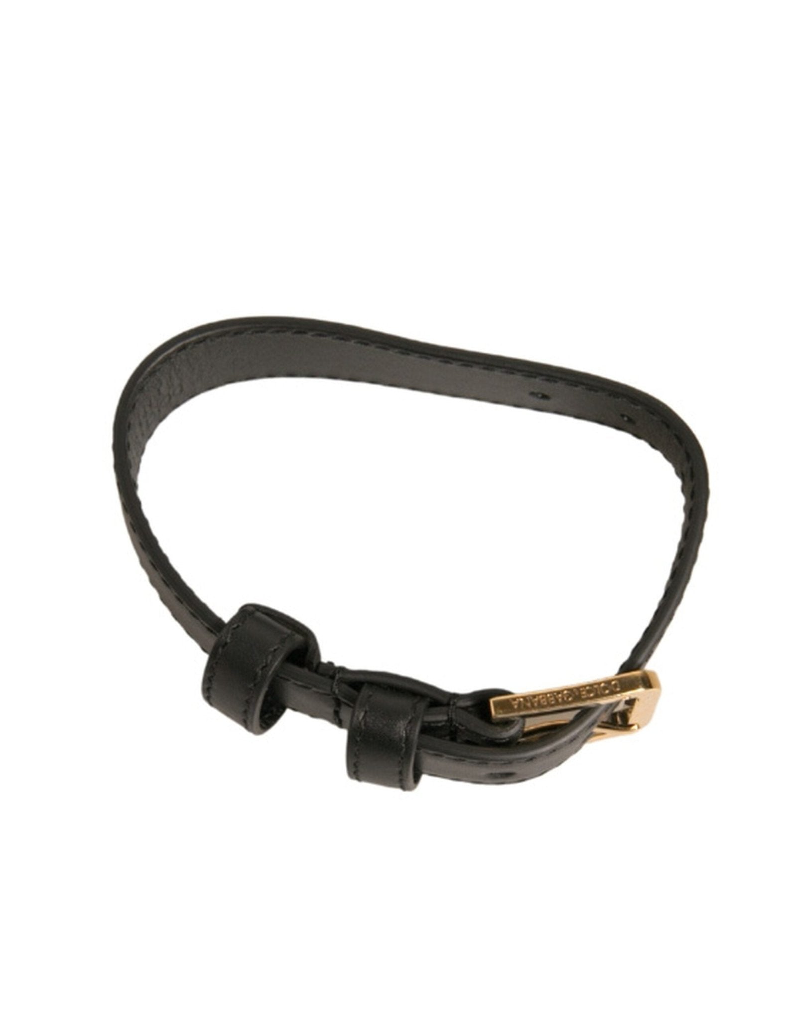 Dolce & Gabbana Black Textured Leather Gold Tone Metal Buckle Armband - Sandy Store ByNet