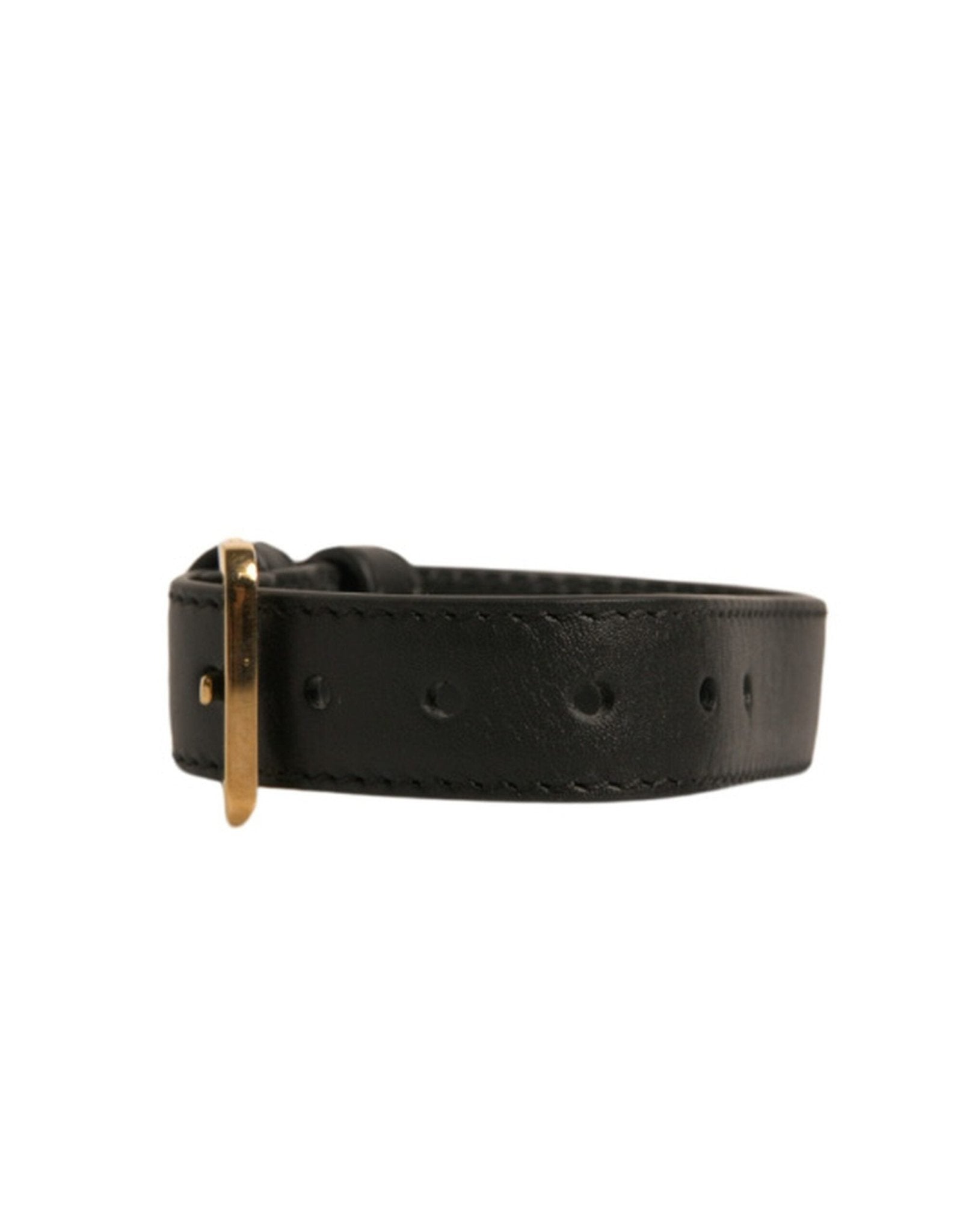 Dolce & Gabbana Black Textured Leather Gold Tone Metal Buckle Armband - Sandy Store ByNet