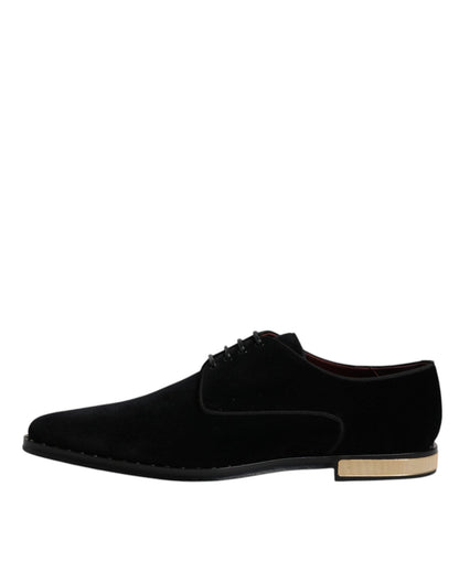 Dolce & Gabbana Black Velvet Cotton Lace Up Derby Shoes - Sandy Store ByNet