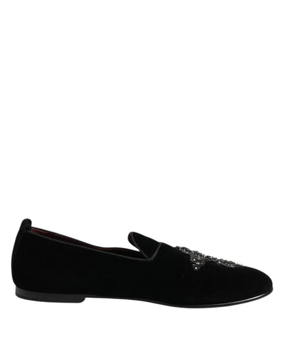 Dolce & Gabbana Black Velvet Crystal Crown Formal Dress Shoes – EU45/US12 par Dolce & Gabbana | Disponible sur Sandy Store ByNet