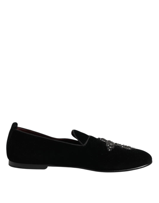 Dolce & Gabbana Black Velvet Crystal Crown Formal Dress Shoes – EU45/US12 par Dolce & Gabbana | Disponible sur Sandy Store ByNet