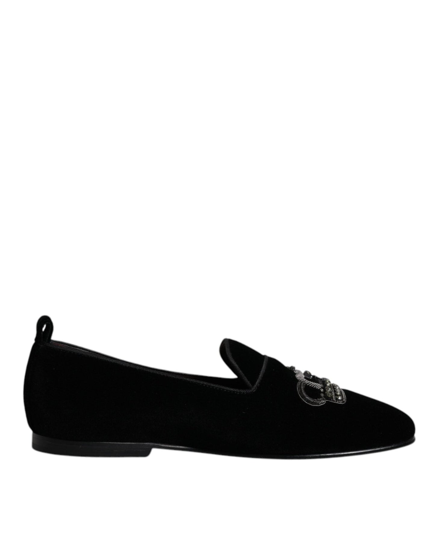 Dolce & Gabbana Black Velvet Crystal Crown Loafers Formal Dress Shoes - Sandy Store ByNet