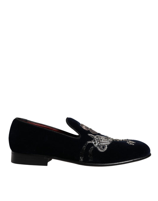 Dolce & Gabbana Black Velvet Floral Gun Loafers Dress Shoes - Sandy Store ByNet