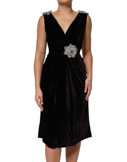 Dolce & Gabbana Black Velvet Flower Embellishment Aline Dress – IT40|S par Dolce & Gabbana | Disponible sur Sandy Store ByNet