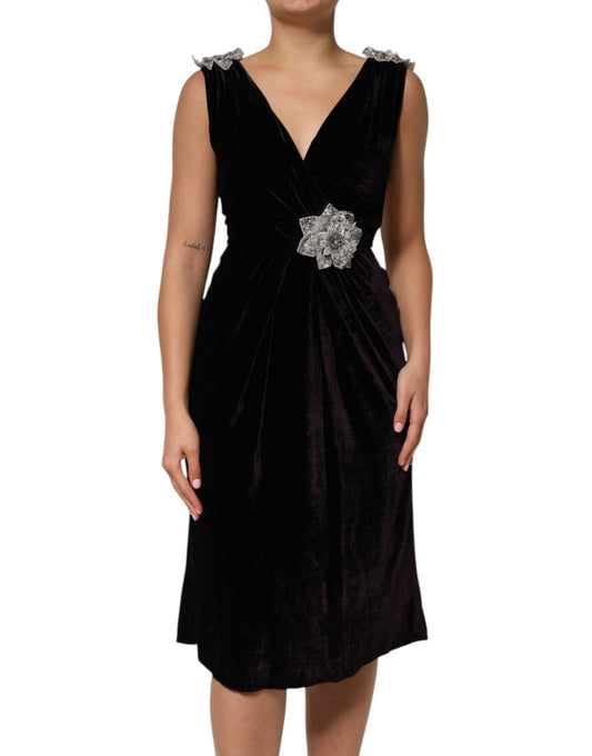 Dolce & Gabbana Black Velvet Flower Embellishment Aline Dress – IT40|S par Dolce & Gabbana | Disponible sur Sandy Store ByNet