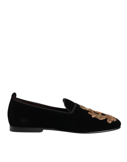 Dolce & Gabbana Black Velvet Gold Crown Mens Loafers Shoes – EU 40 | US 7 par Dolce & Gabbana | Disponible sur Sandy Store ByNet