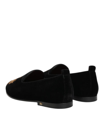 Dolce & Gabbana Black Velvet Gold Crown Mens Loafers Shoes – EU 40 | US 7 par Dolce & Gabbana | Disponible sur Sandy Store ByNet