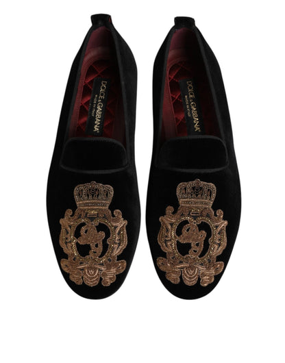 Dolce & Gabbana Black Velvet Gold Crown Mens Loafers Shoes – EU 40 | US 7 par Dolce & Gabbana | Disponible sur Sandy Store ByNet