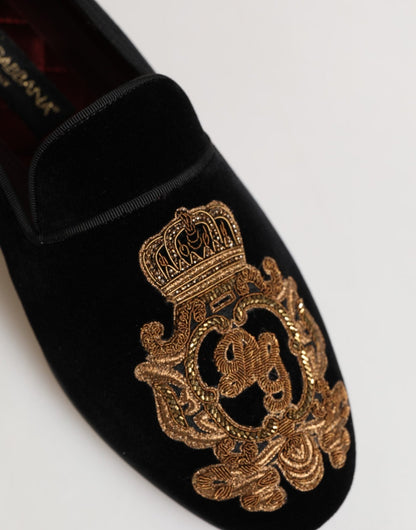 Dolce & Gabbana Black Velvet Gold Crown Mens Loafers Shoes – EU 40 | US 7 par Dolce & Gabbana | Disponible sur Sandy Store ByNet