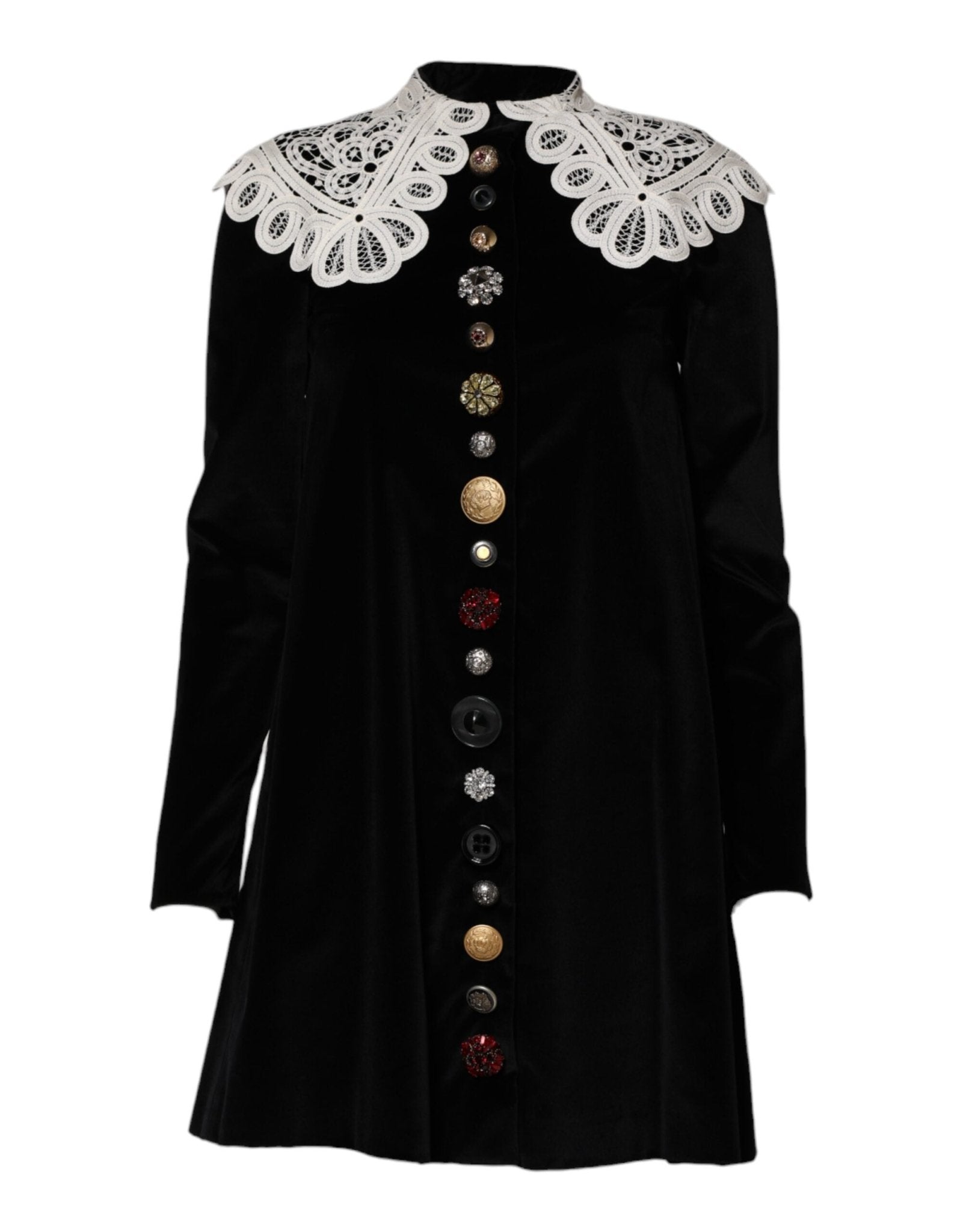 Dolce & Gabbana Black Velvet Lace Collared Embellished Dress – IT36|XXS par Dolce & Gabbana | Disponible sur Sandy Store ByNet