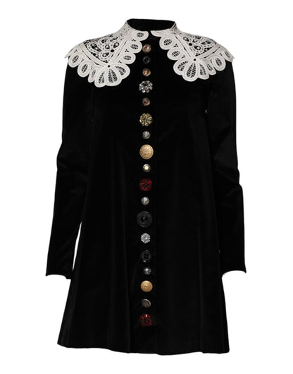 Dolce & Gabbana Black Velvet Lace Collared Embellished Dress – IT36|XXS par Dolce & Gabbana | Disponible sur Sandy Store ByNet