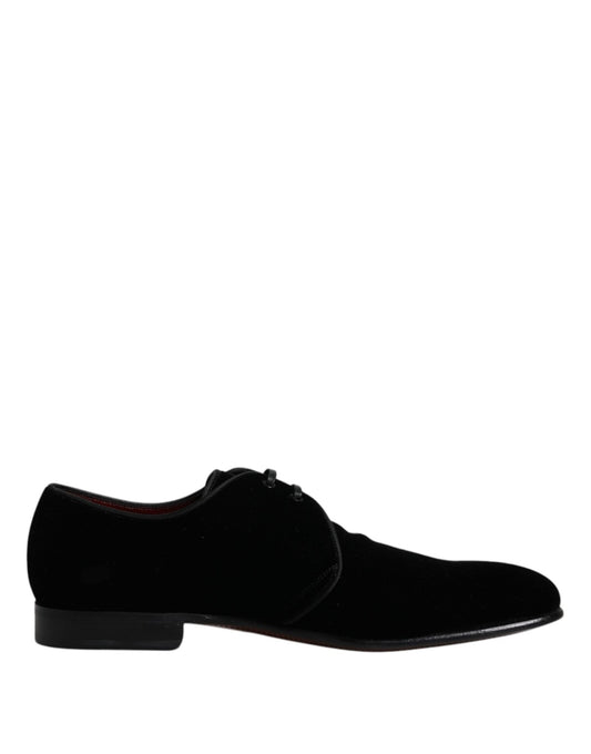 Dolce & Gabbana Black Velvet Leather Lace Up Men Derby Shoes - Sandy Store ByNet