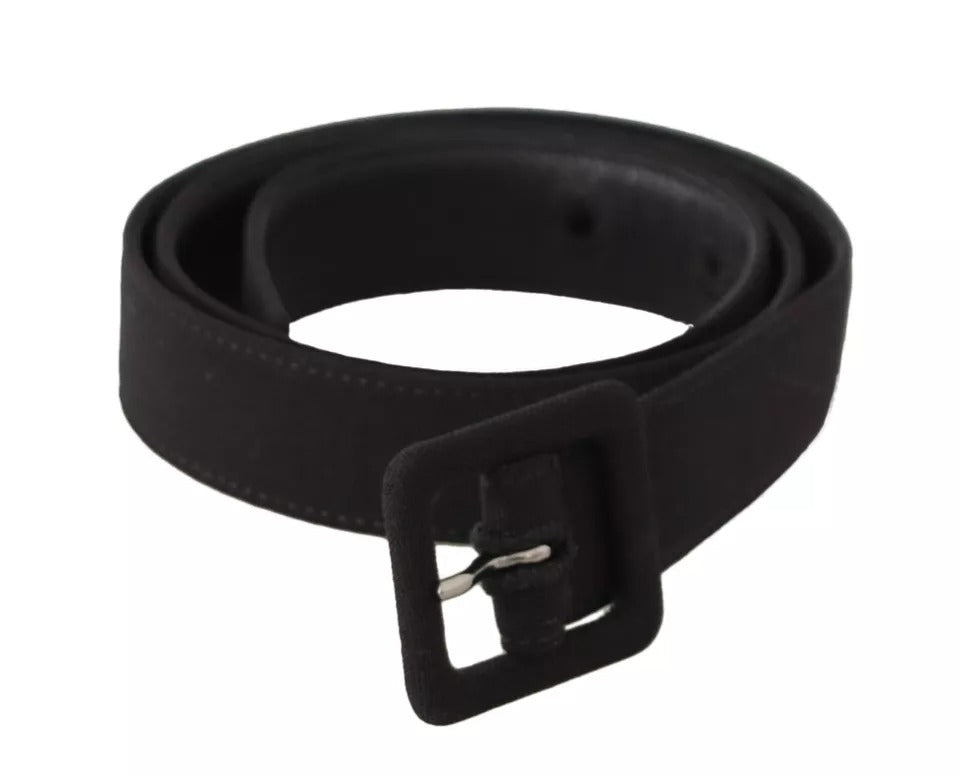 Dolce & Gabbana Black Velvet Leather Logo Waist Buckle Belt - Sandy Store ByNet